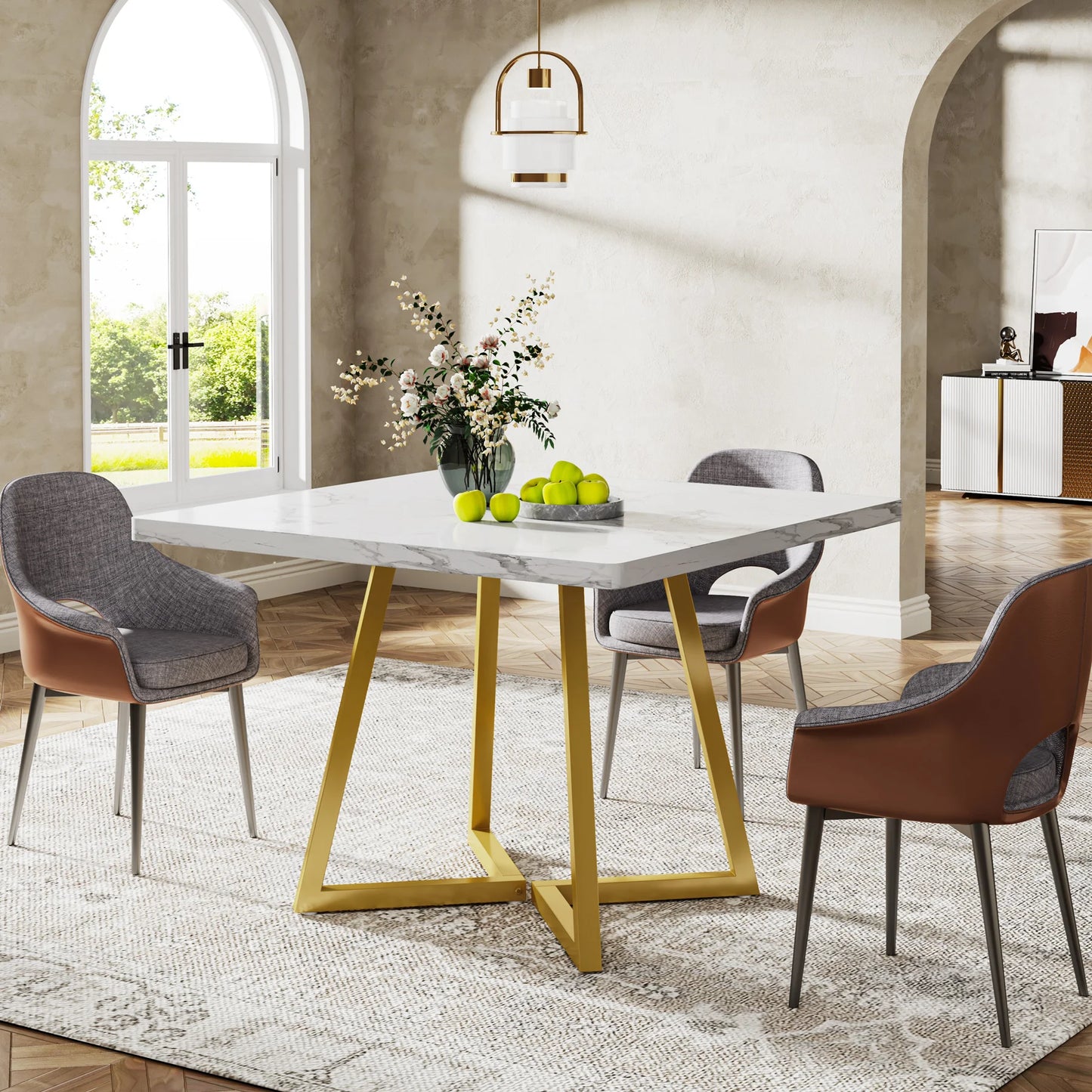 Tribesigns Square Dining Table For Four With Metal Base
