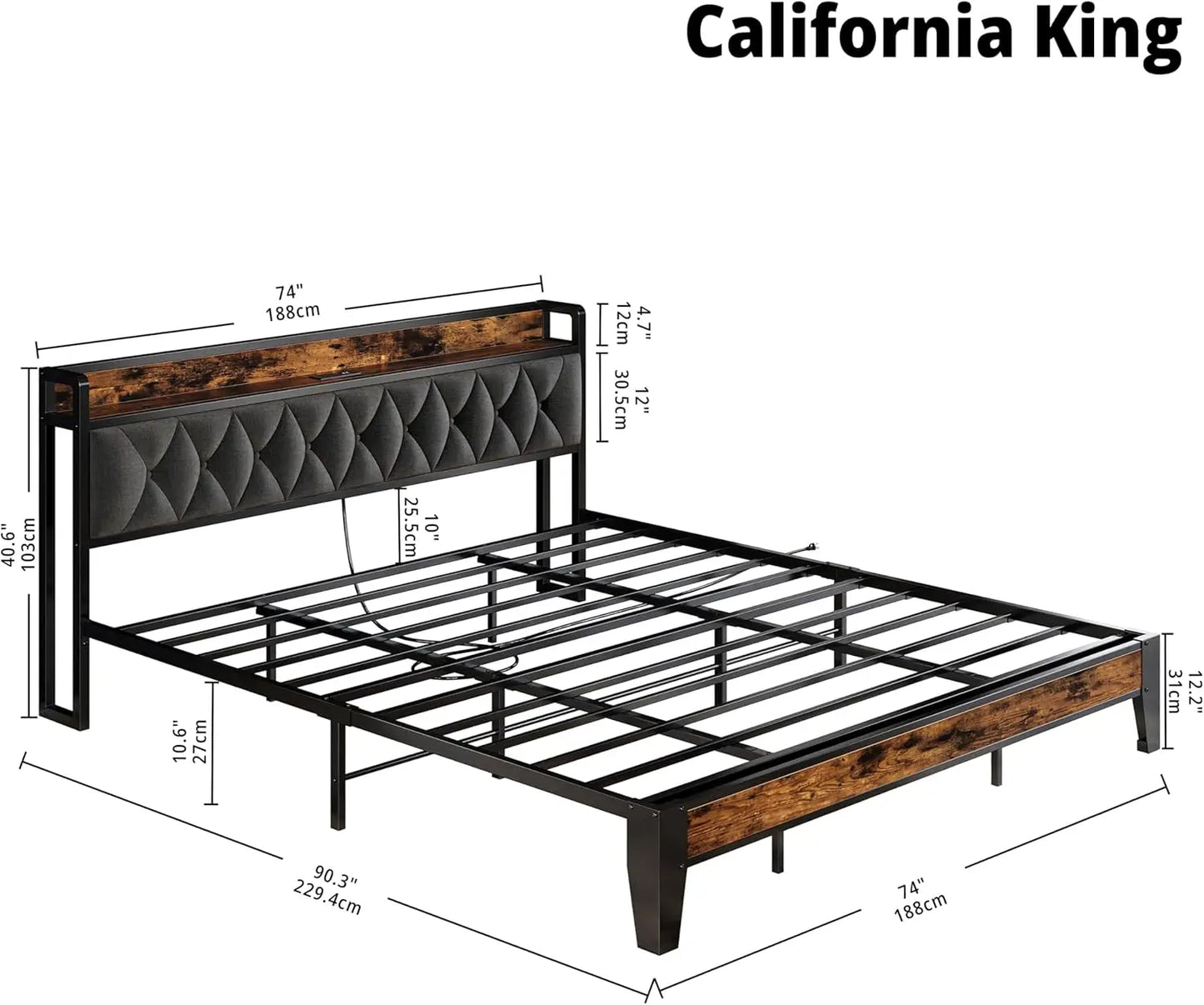 ANCTOR Twin/TwinXL/Full/Queen/King/CaliforniaKing Bed Frames, Storage Headboard with Outlets, No Noise, No Box Springs Needed