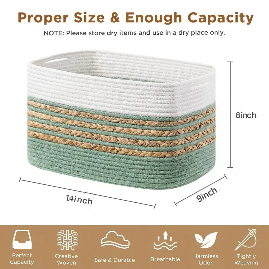 4 Pack Cotton Rope Storage Baskets With Handles For Toys