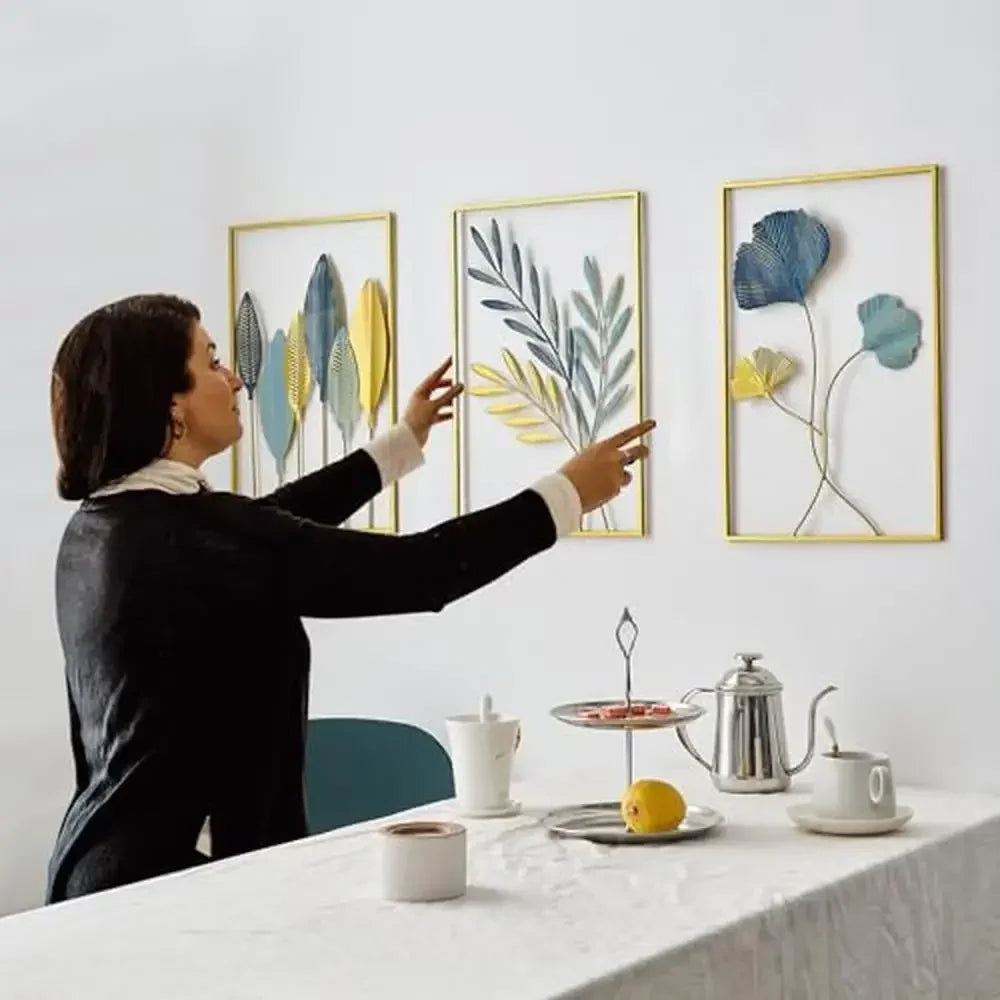 XMSJ Luxurious Metal Wall Art Decor Set Of 3 LeafDecorations