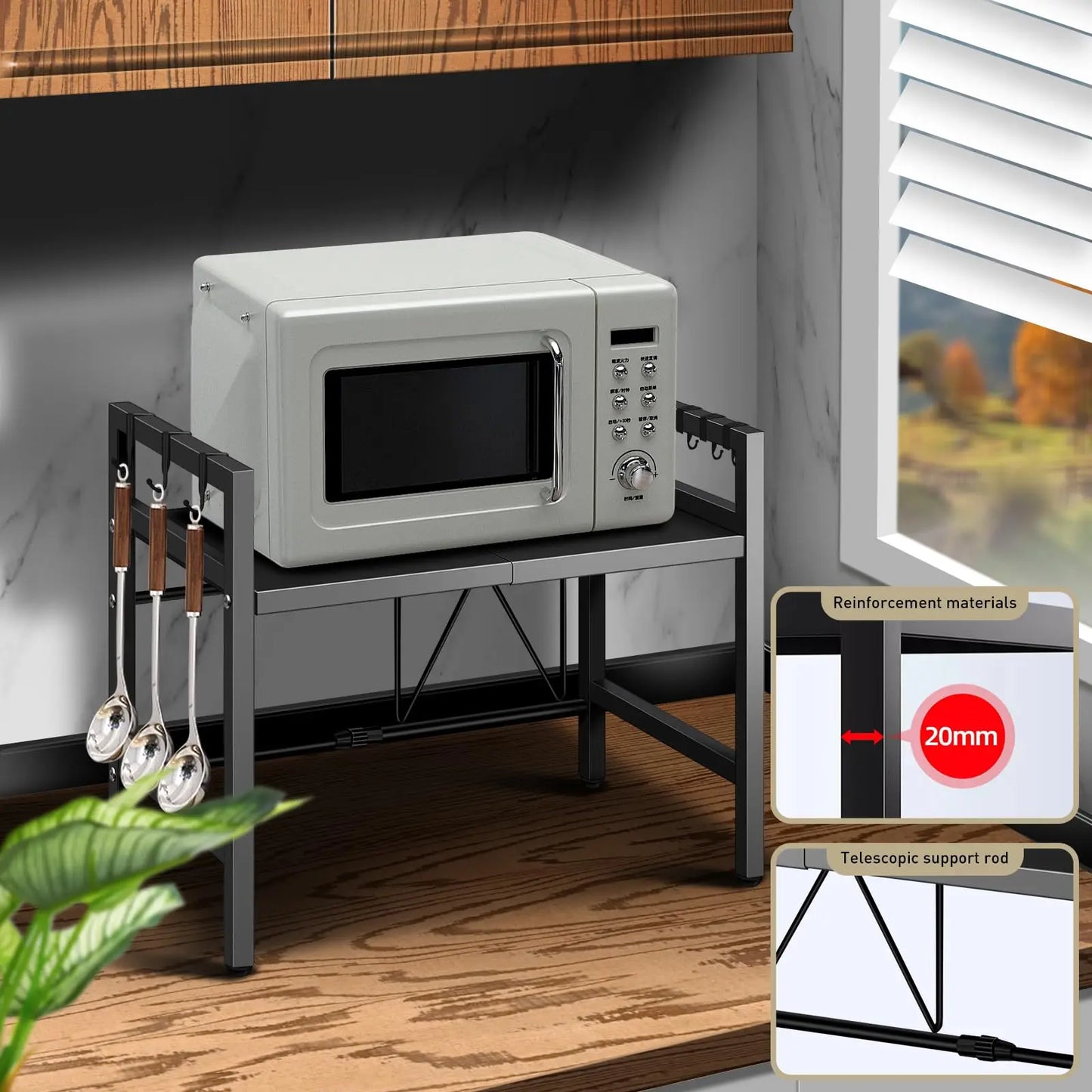 Expandable Microwave Shelf Organizer Rustproof Countertop Storage