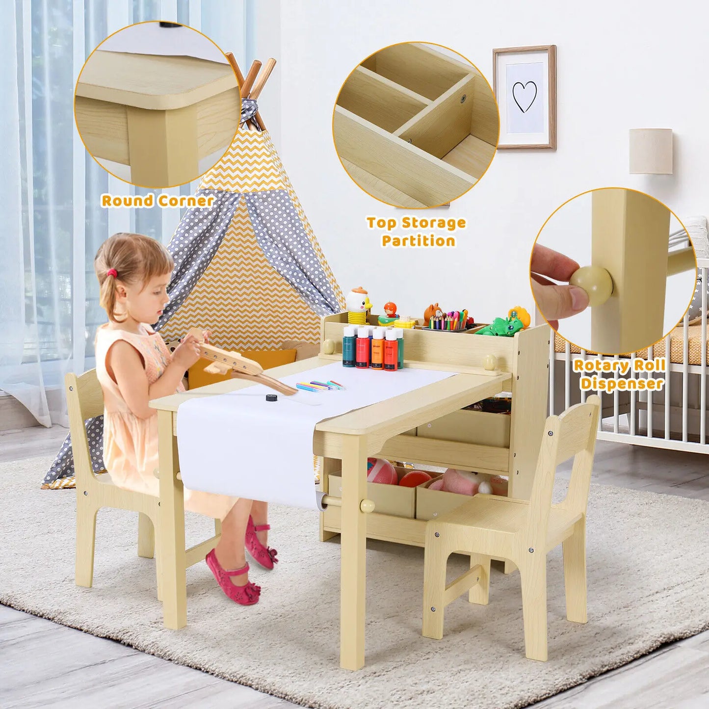 AuAgFinishes Kids Art Table and Chair Set with Storage Shelves