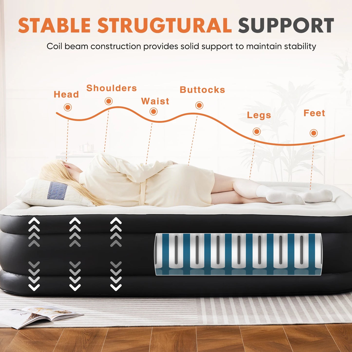 JHK Air Mattress With Non Slip Bottom 660 Lbs Capacity