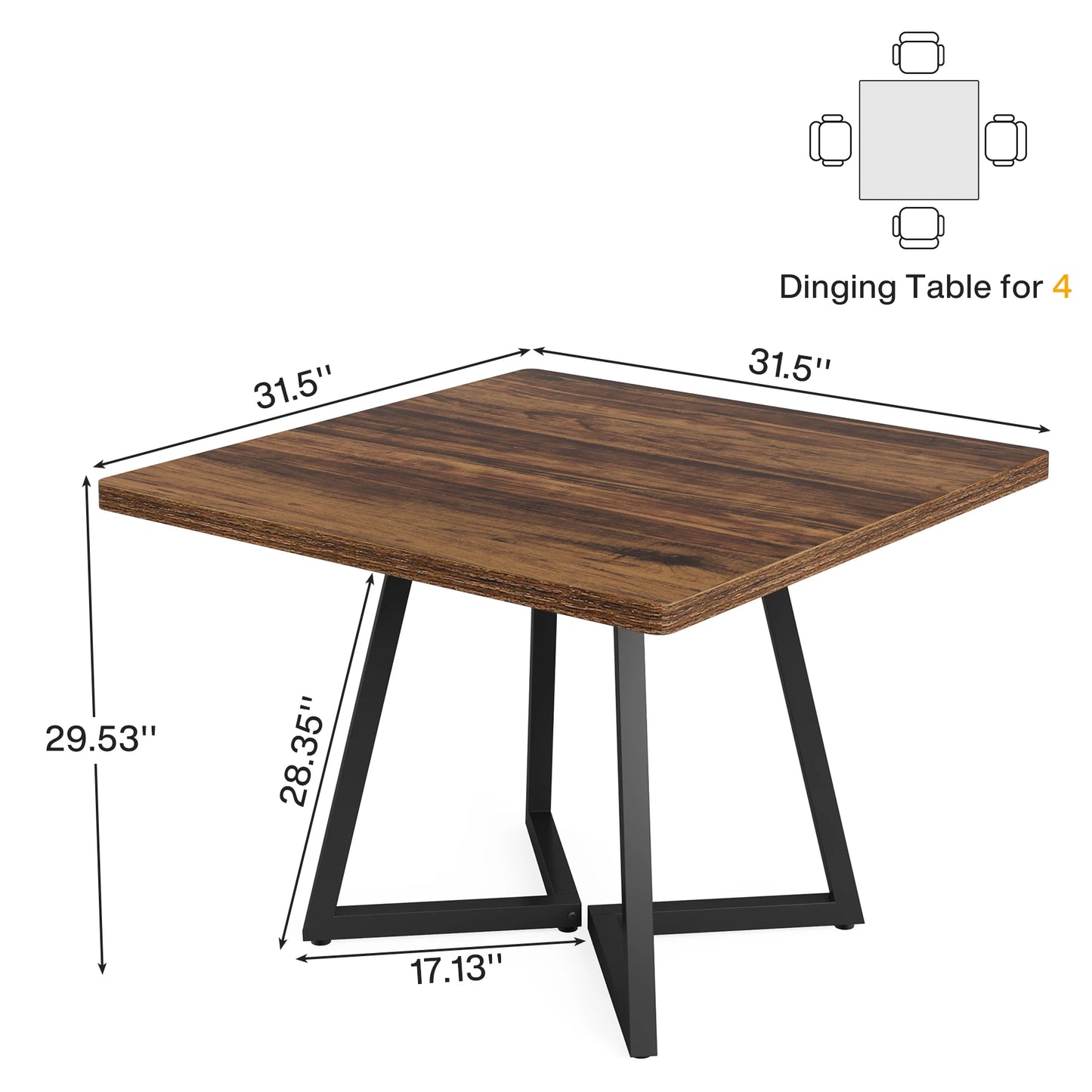 Tribesigns Square Dining Table For Four With Metal Base