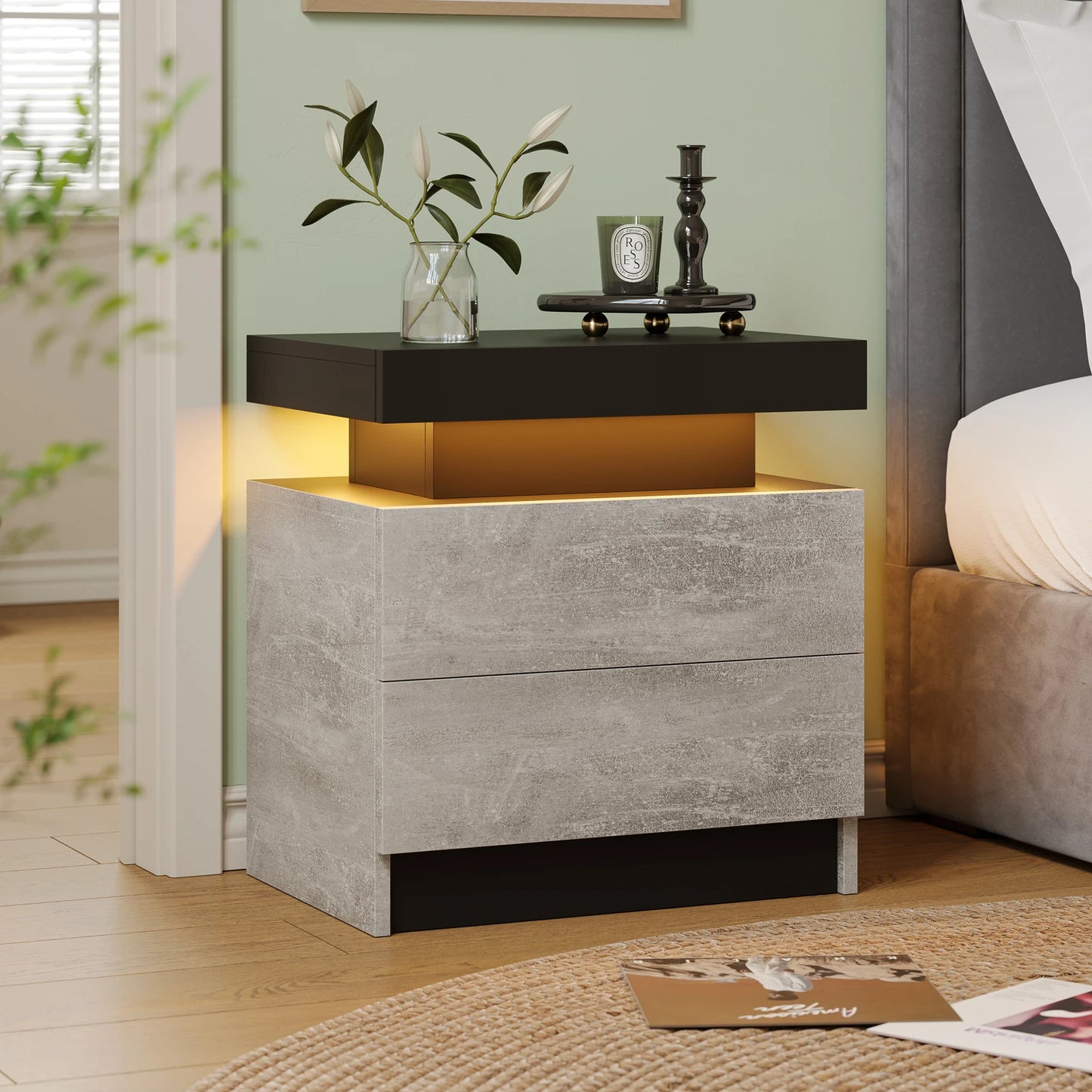 Cubehom LED Nightstands With 2 Drawers And RGB Lights
