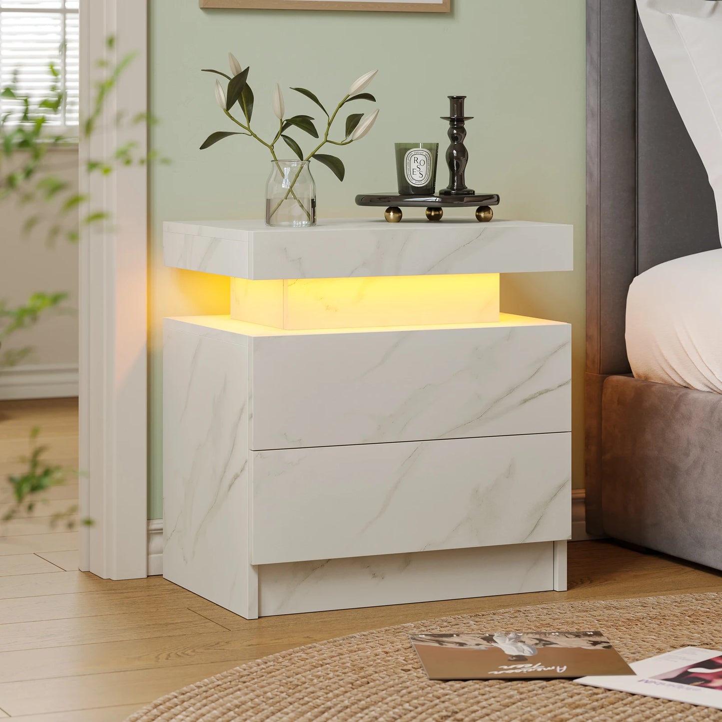Cubehom LED Nightstands With 2 Drawers And RGB Lights