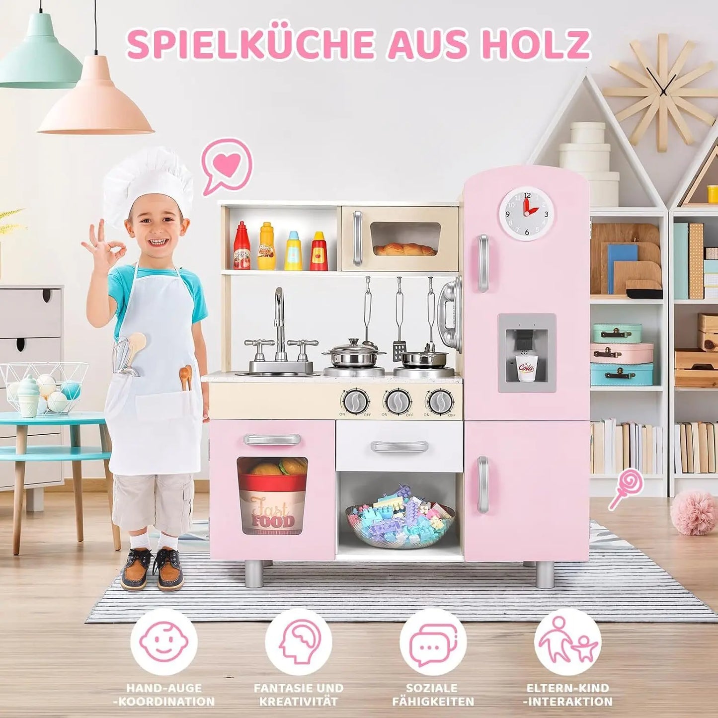 AuAg Wooden Play Kitchen Set With Lights And Sounds