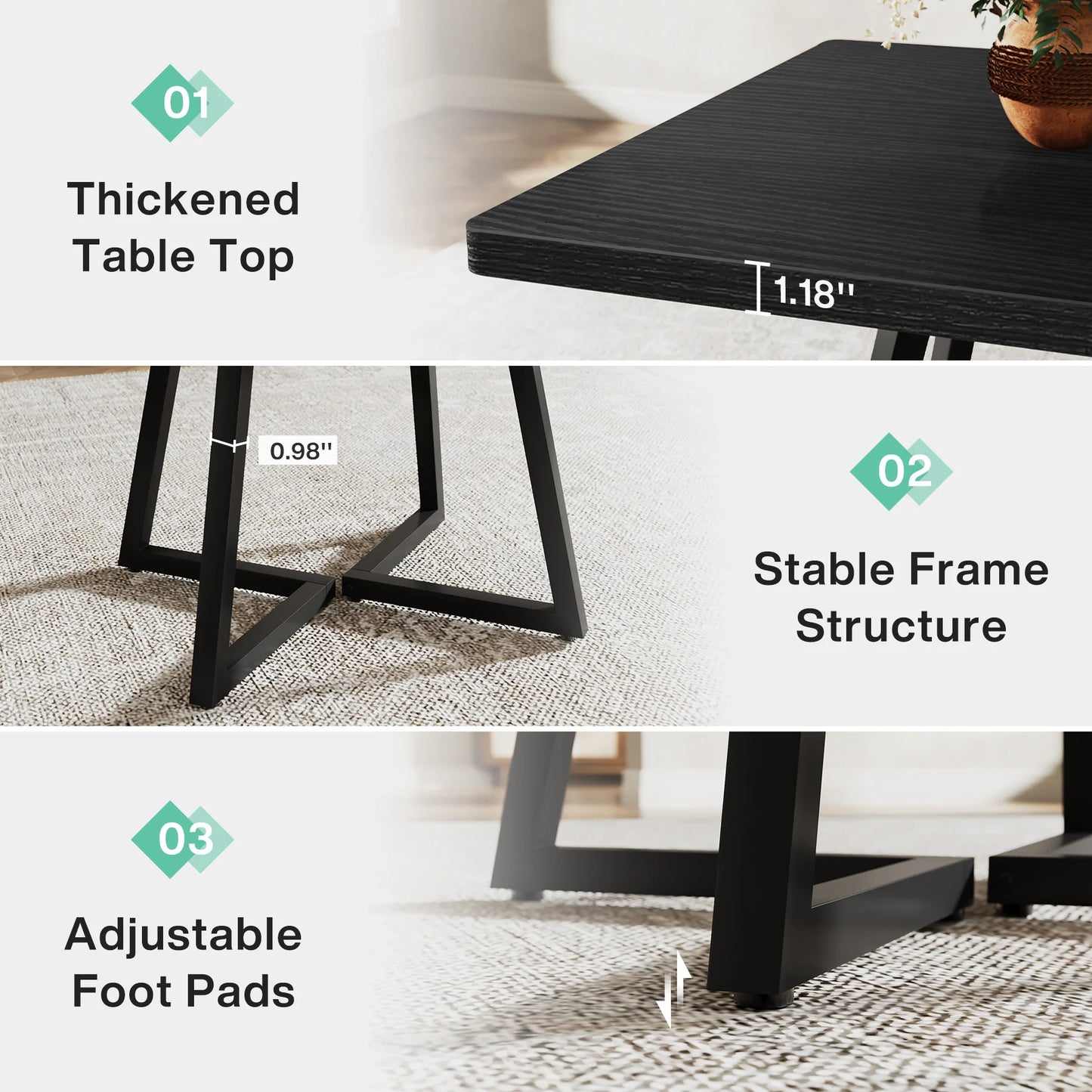 Tribesigns Square Dining Table For Four With Metal Base