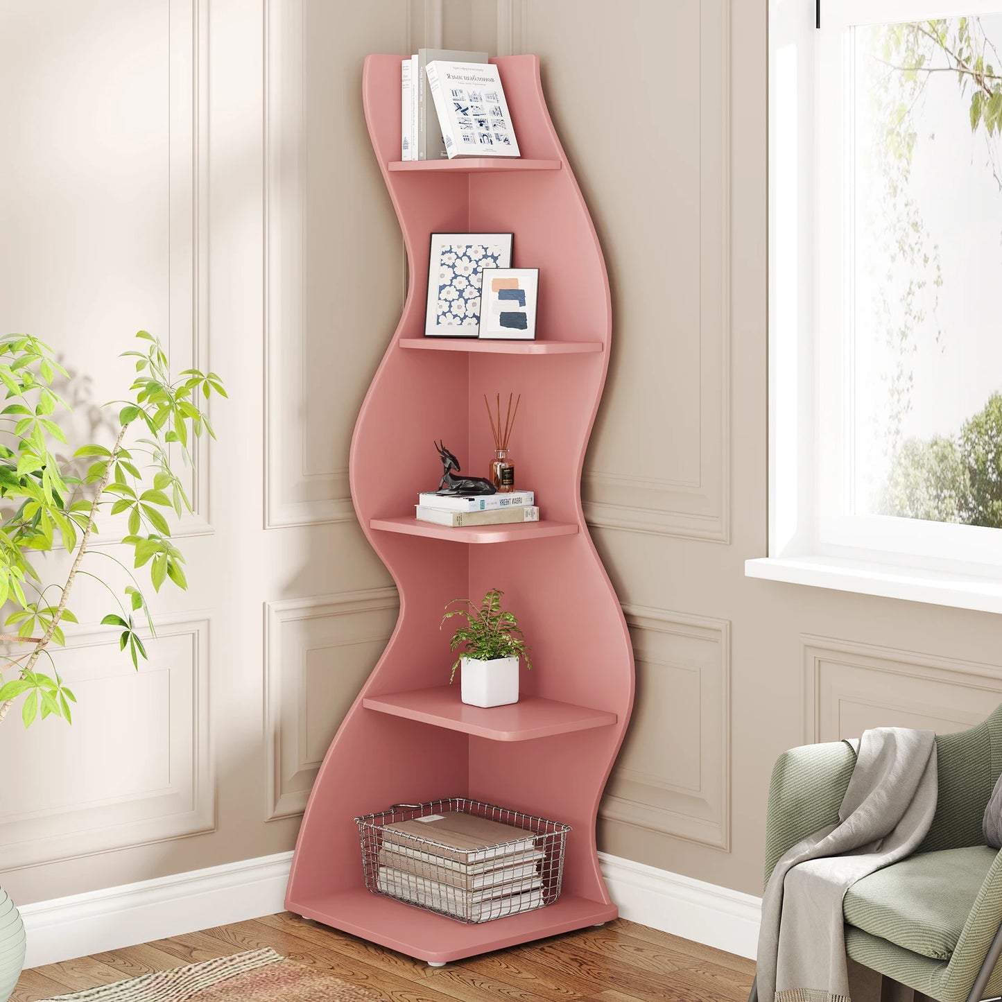 Tribesigns 5 Tier Corner Shelf Wall Bookshelf Plant Stand