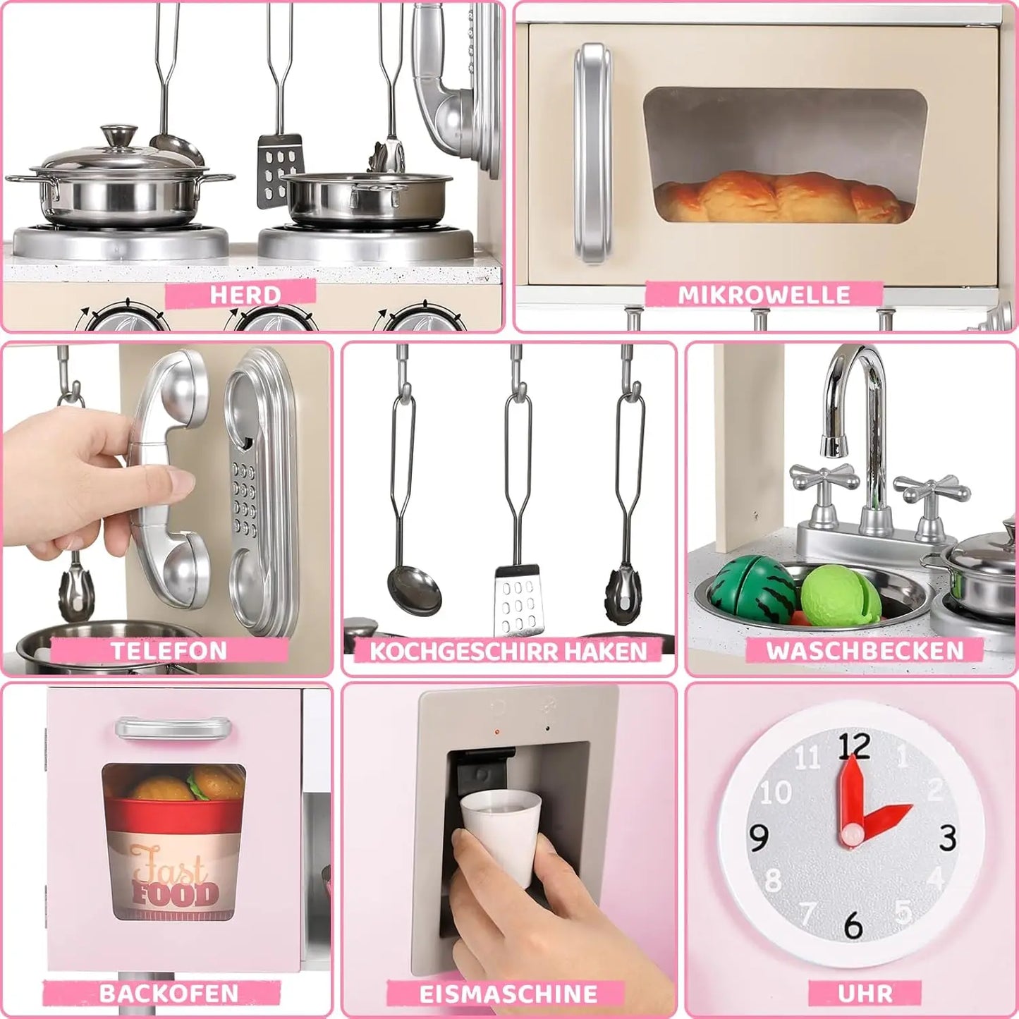 Wooden Pretend Play Kitchen Set With Lights And Sounds