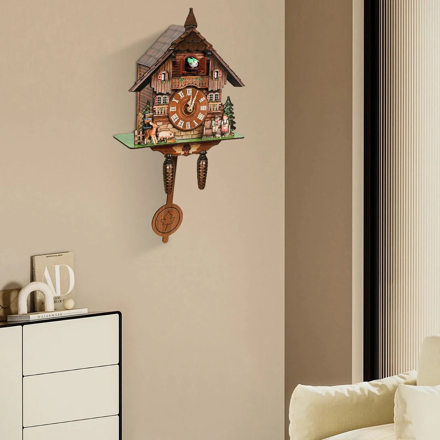 Chime Wooden Cuckoo Clock House Shape Wall Clock Living Room