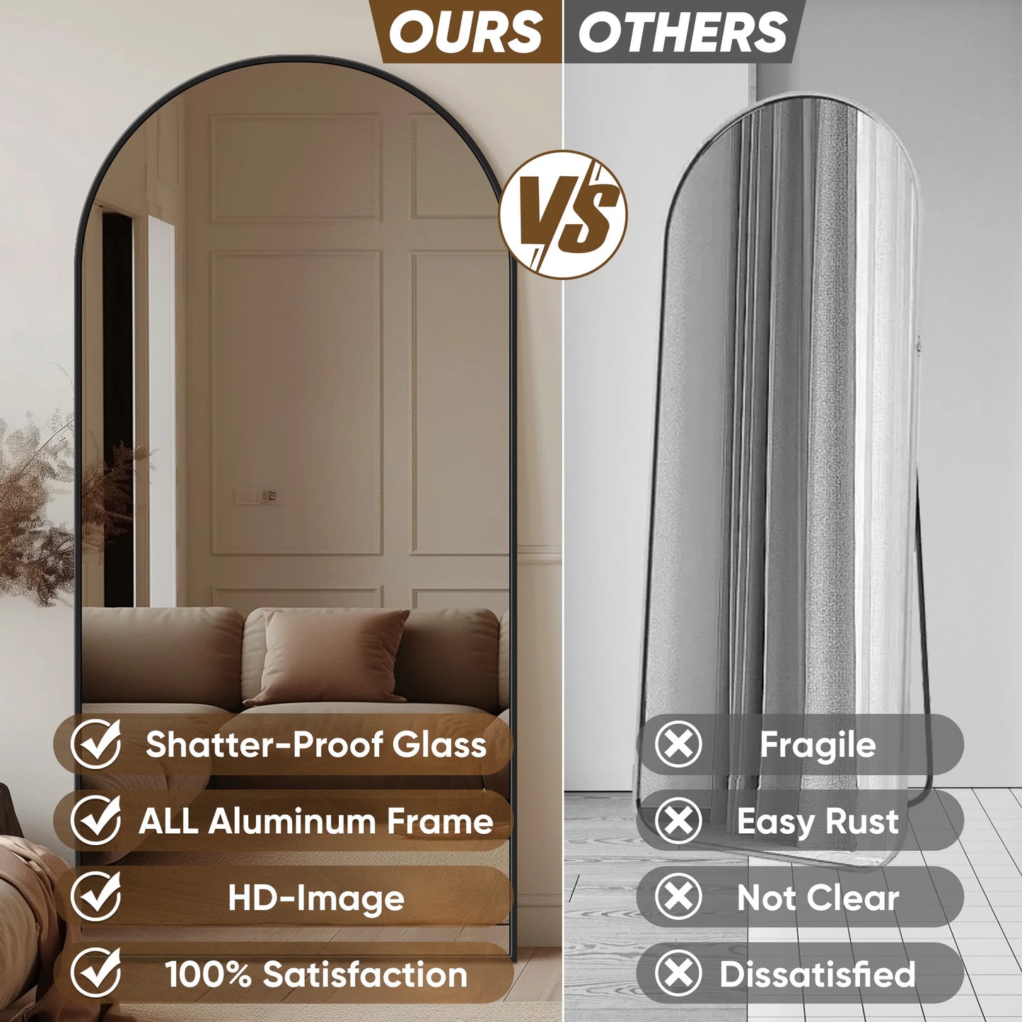 Antok Arch Floor Mirror Freestanding Full Length For Bedroom