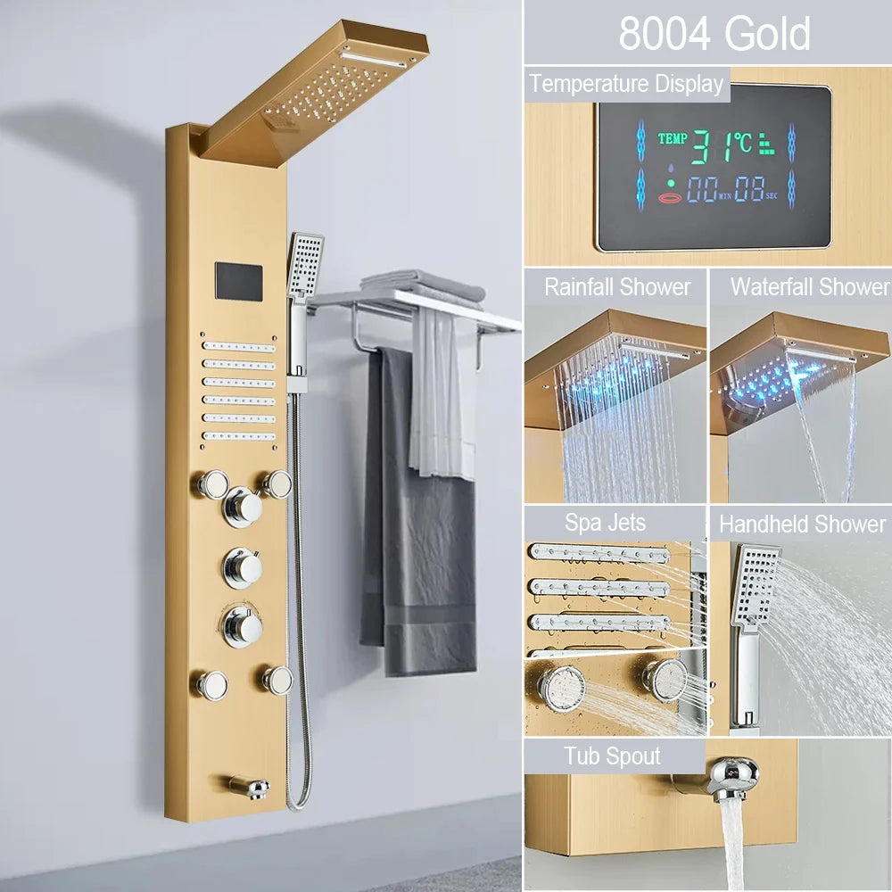 MYQualife Shower Panel LED Light Bath Column With Waterfall Jets