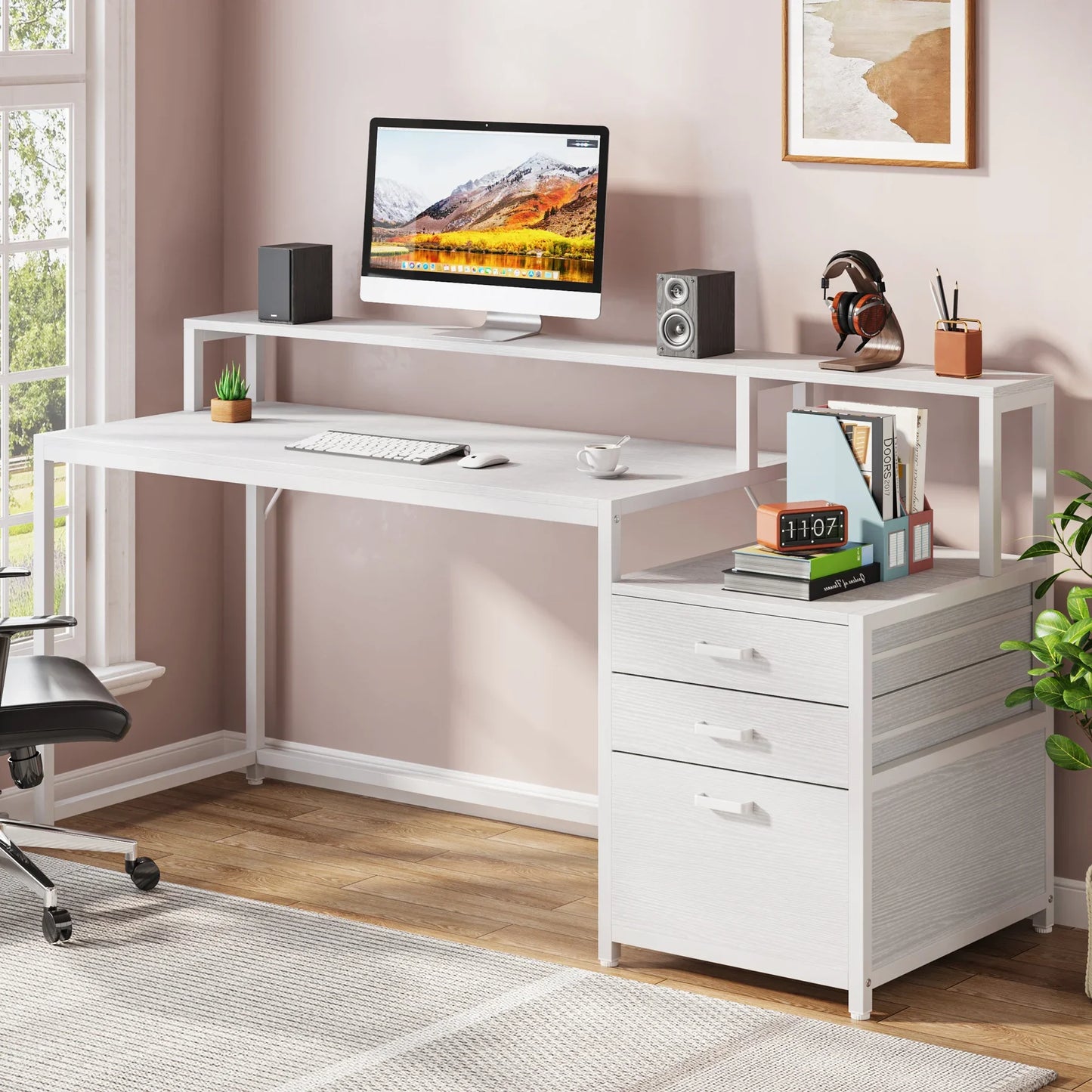 Tribesigns Computer Desk With File Drawer And Monitor Stand