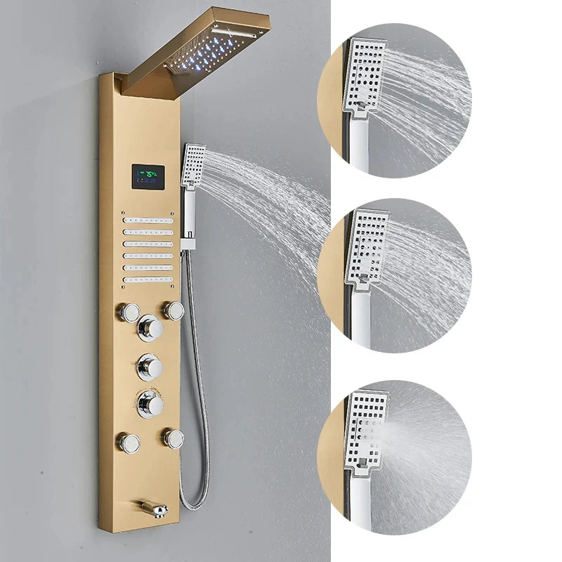 MYQualife Shower Panel LED Light Bath Column With Waterfall Jets