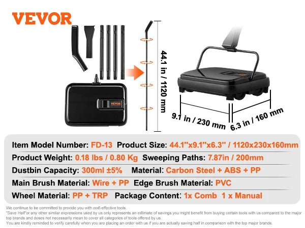 Dust Box Manual Carpet Sweeper For Home Rugs Floors 300ml