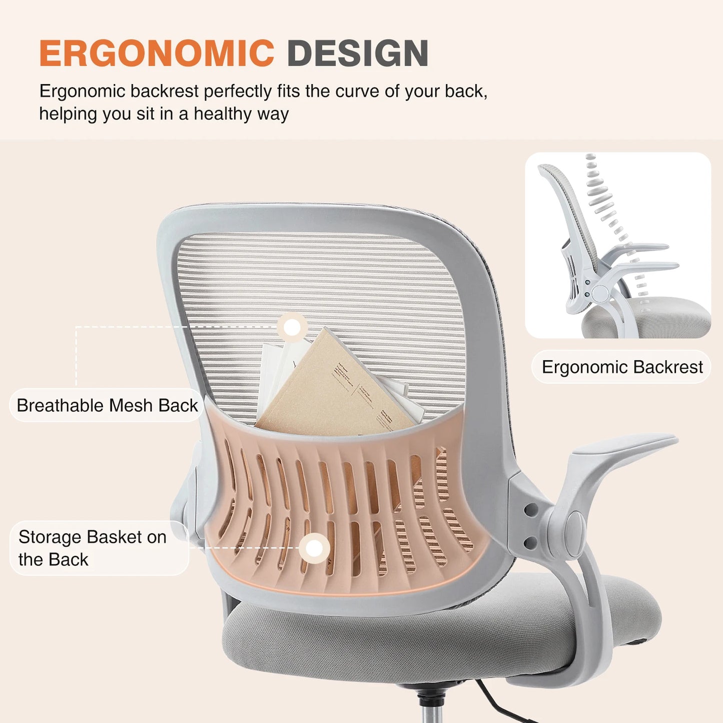 JHK Ergonomic Mesh Backrest Office Chair With Adjustable Height Wheels
