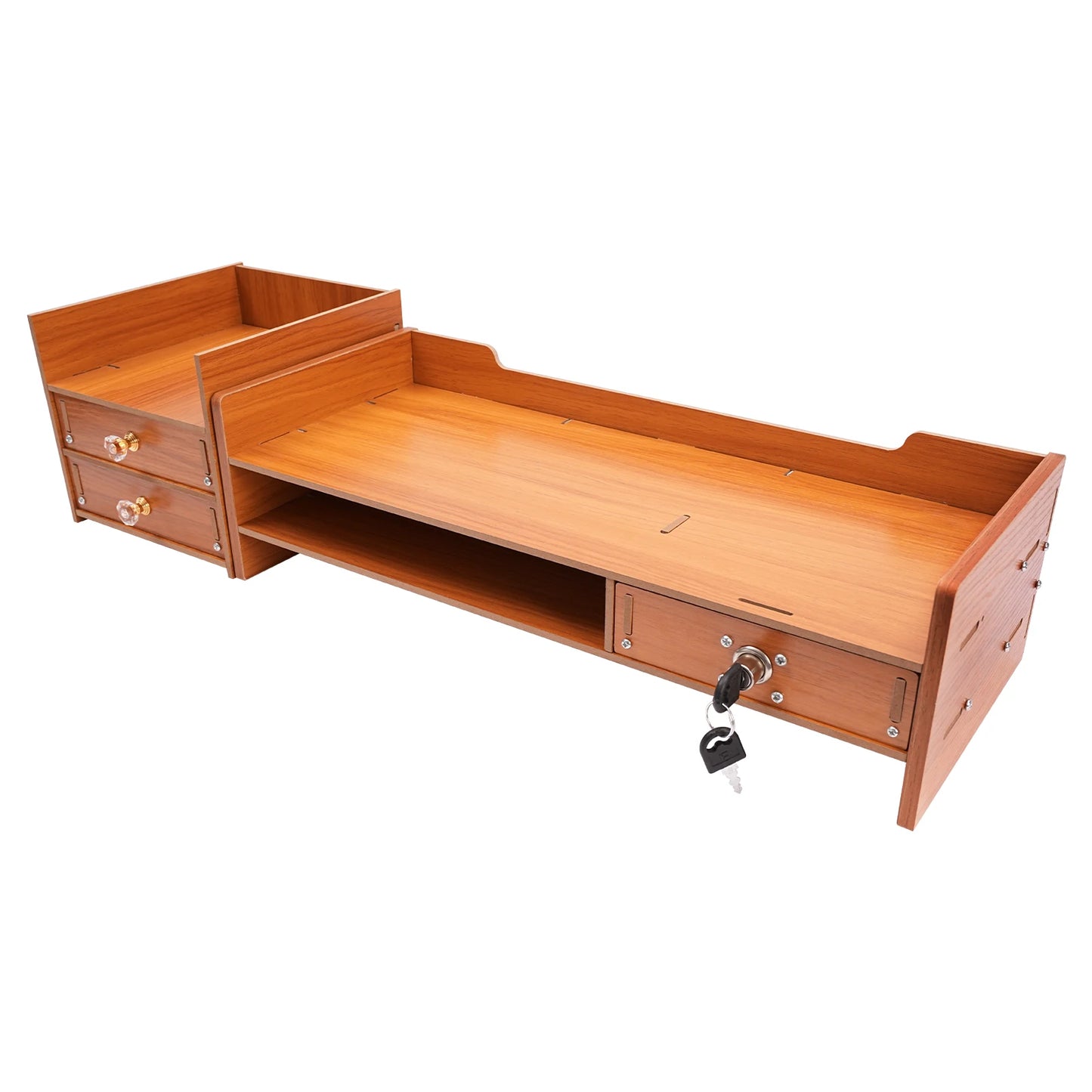Wood Monitor Stand Riser 2-Tier Drawer for PC Desk Ergonomic