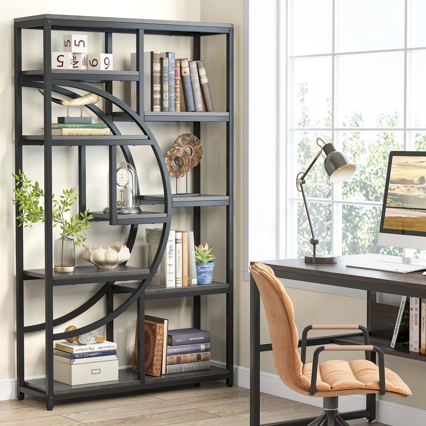Tribesigns 5 Tier Industrial Bookshelf Etagere Freestanding Bookcase
