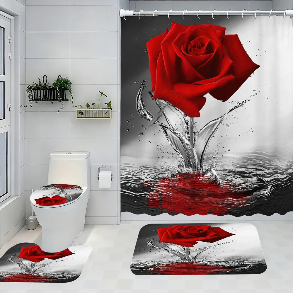 Bathroom Four Piece Set Waterproof Shower Curtain Kit