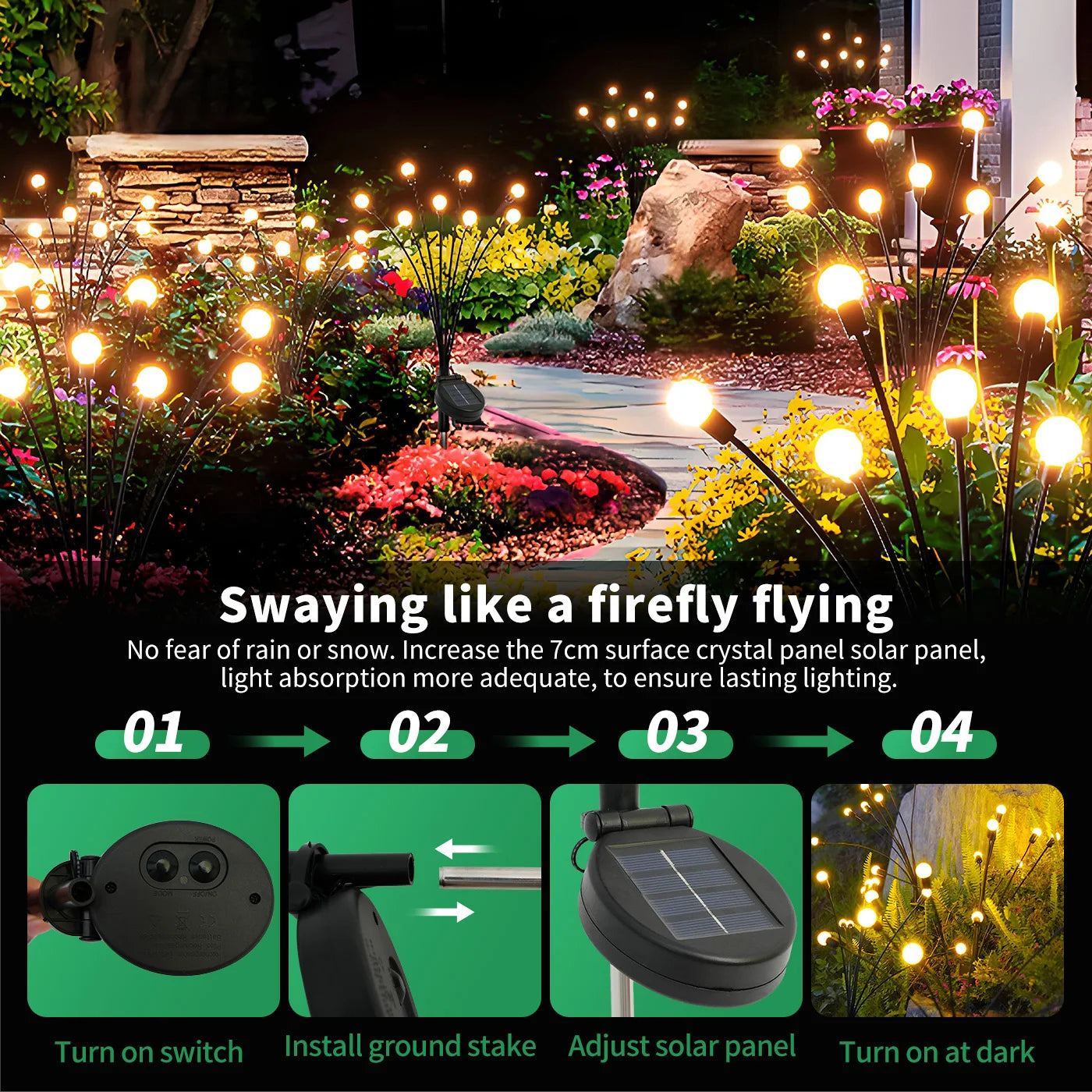 8 Head Solar Firefly LED Outdoor Decorative Garden Pathway Lights