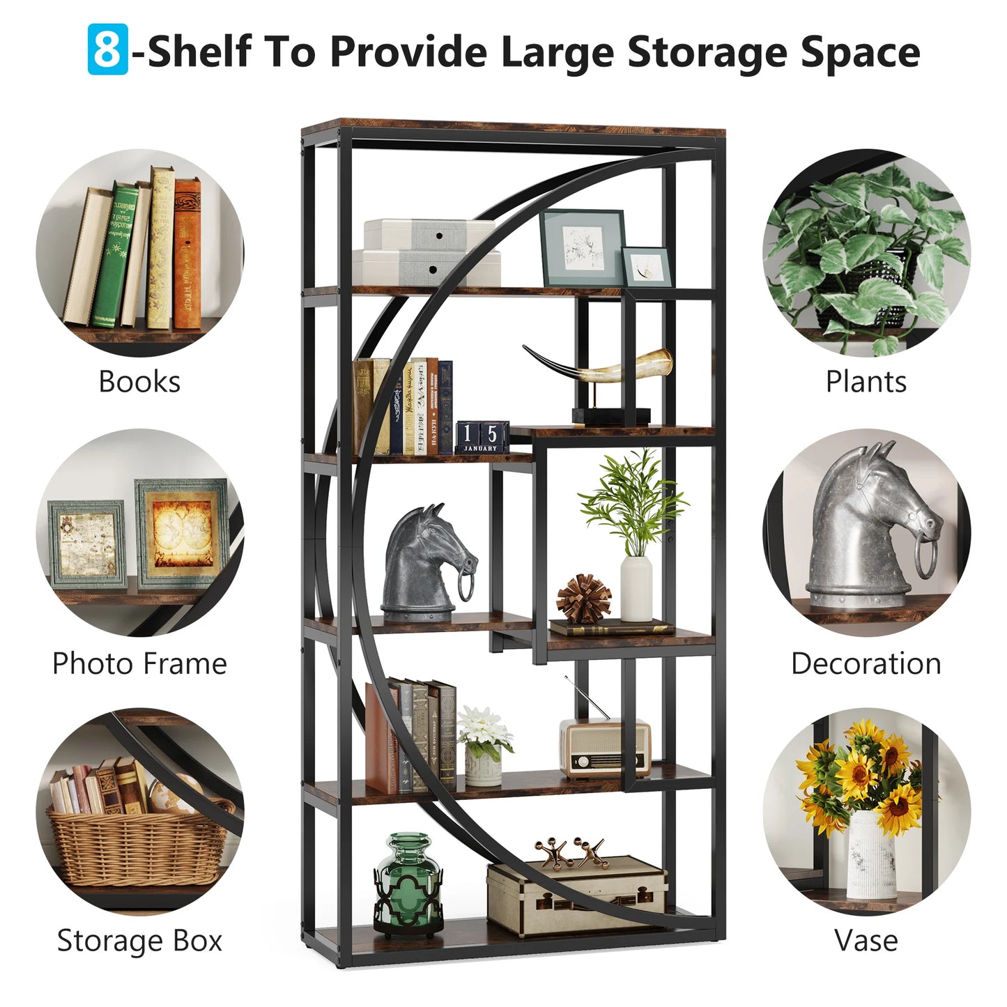 Tribesigns 5 Tier Industrial Bookshelf Etagere Freestanding Bookcase