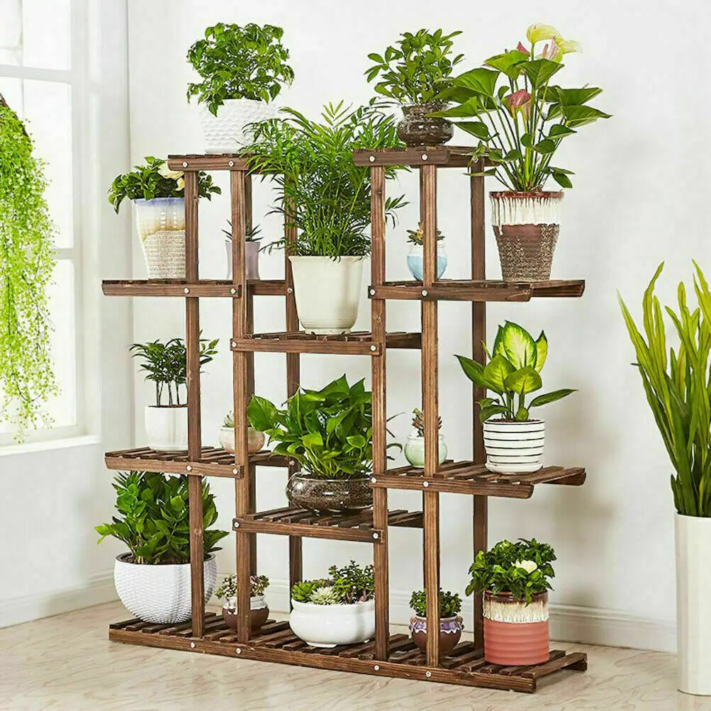 WisforFrame Wooden Plant Shelf Flower Pot Stand Multi-Tier Indoor Outdoor