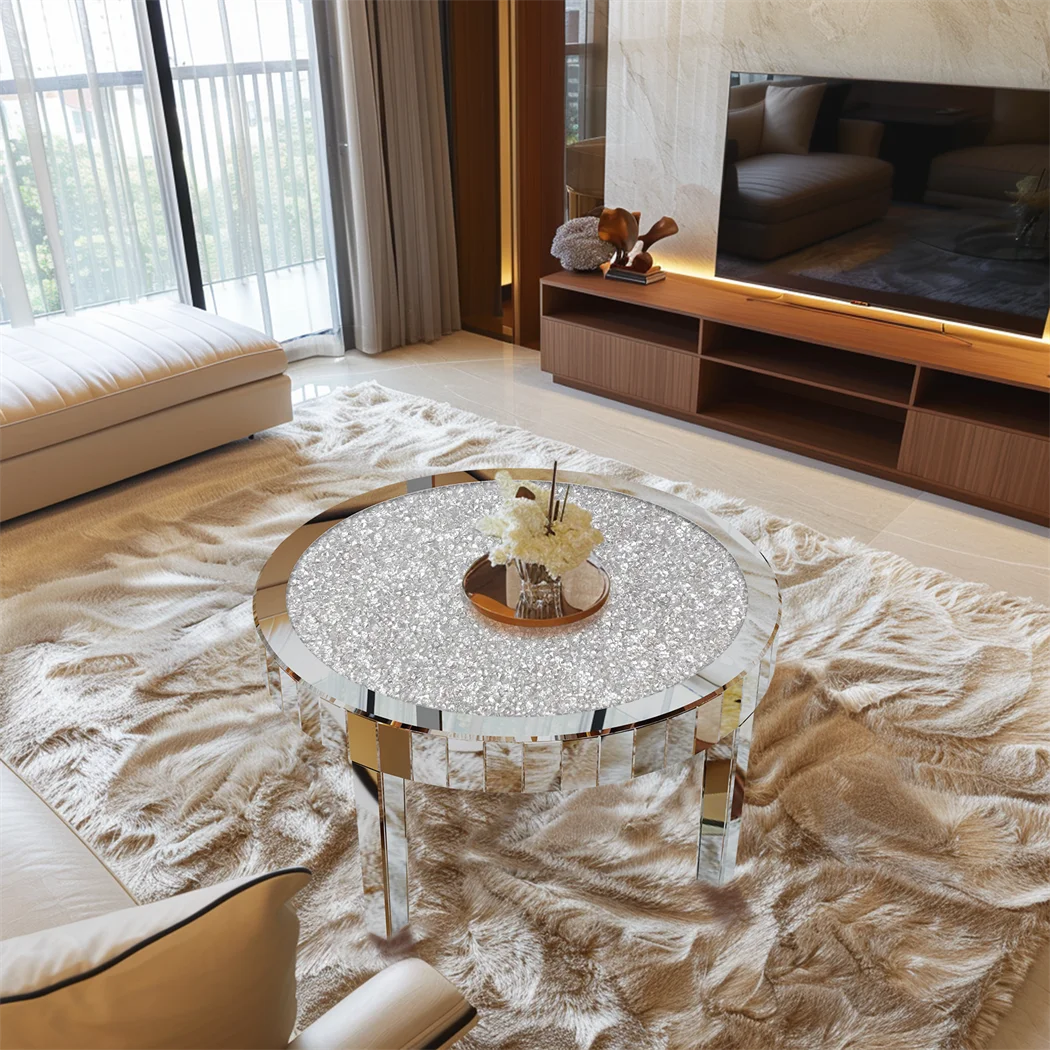 ARTLOGE Mirrored Round Coffee Table for Living Room