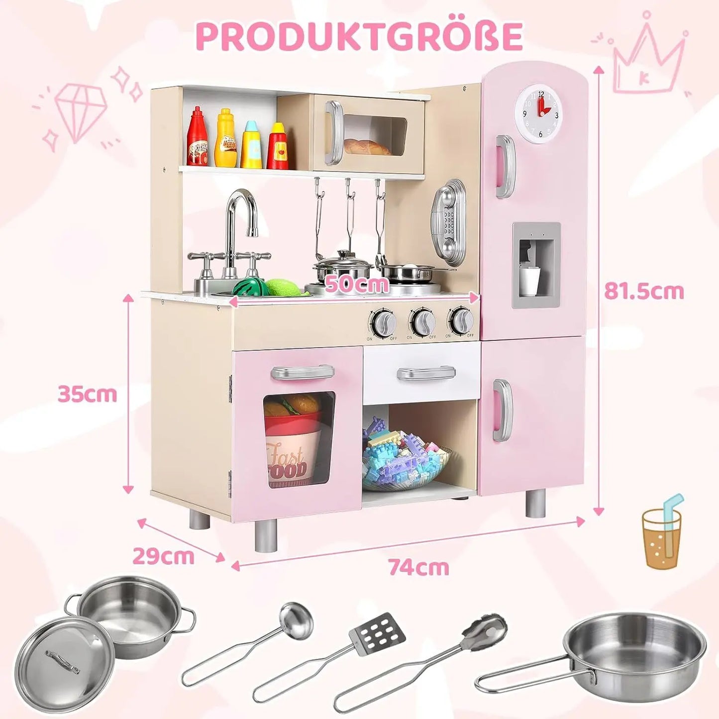 AuAg Wooden Play Kitchen Set With Lights And Sounds