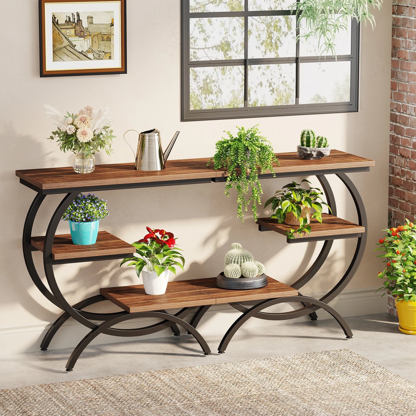 Tribesigns Industrial 3 Tier C Shaped End Table with Storage