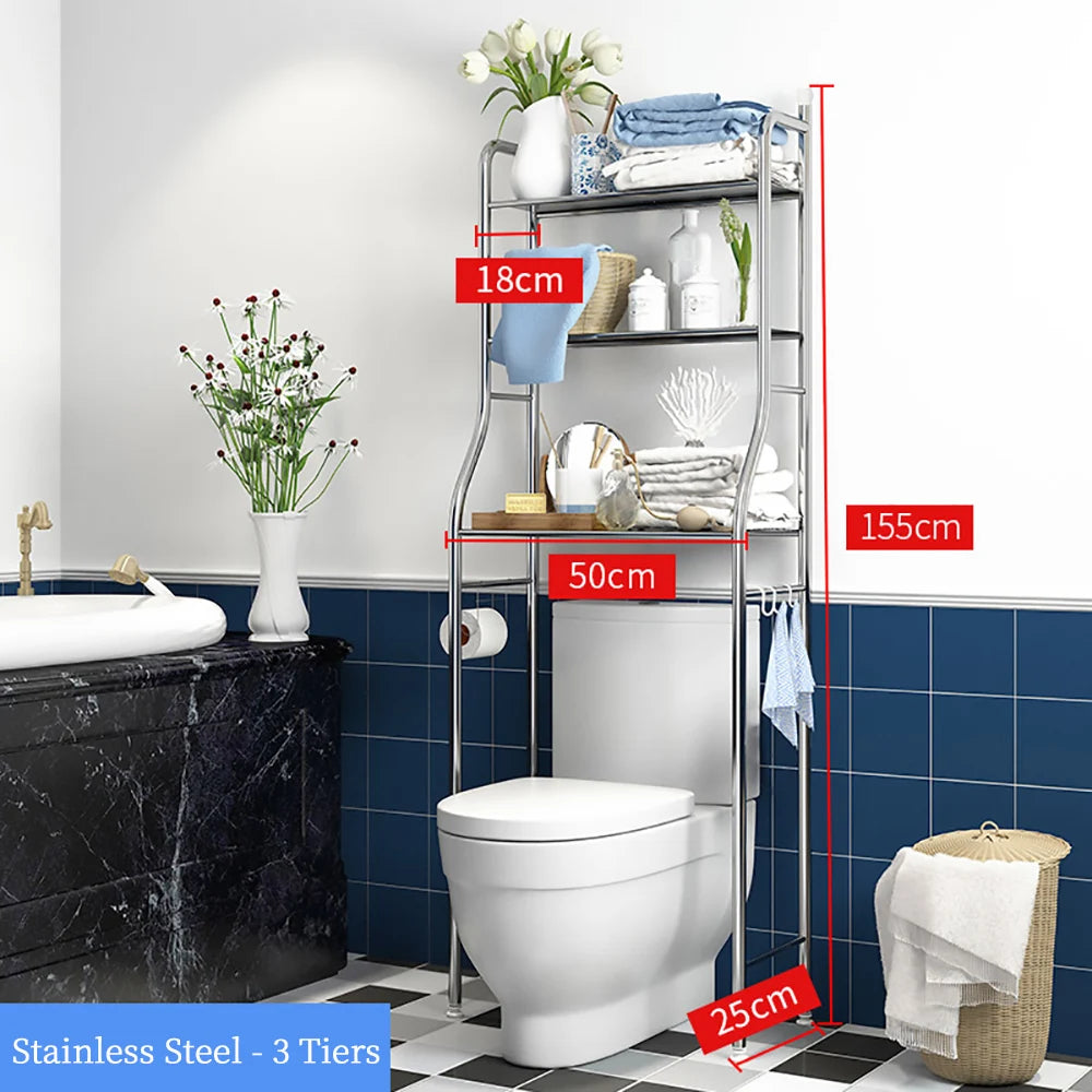 TWISTER.CK Stainless Steel Over Toilet Organizer With Removable Hooks