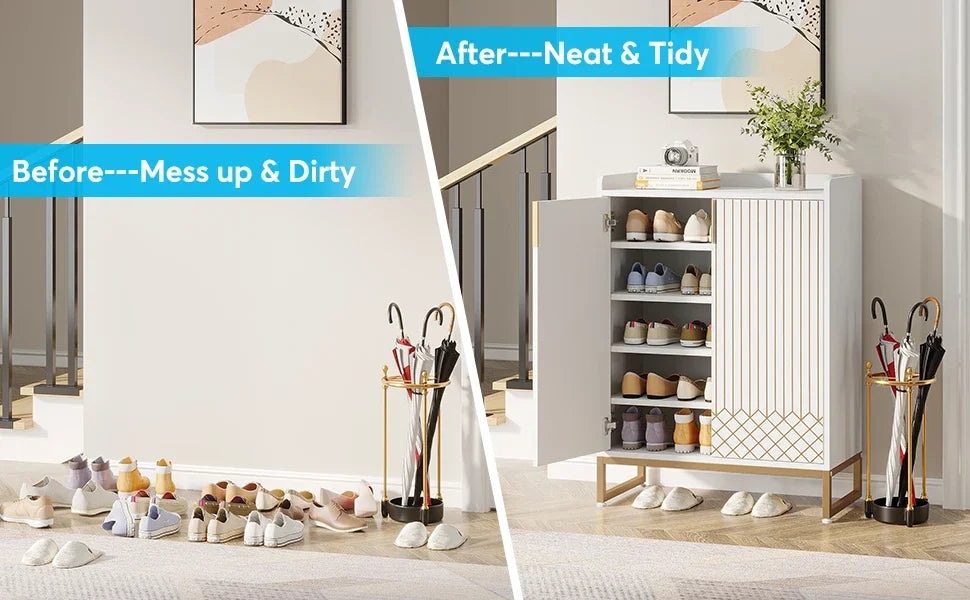 Tribesigns 5-Tier Shoe Cabinet With Doors Wood Storage Organizer