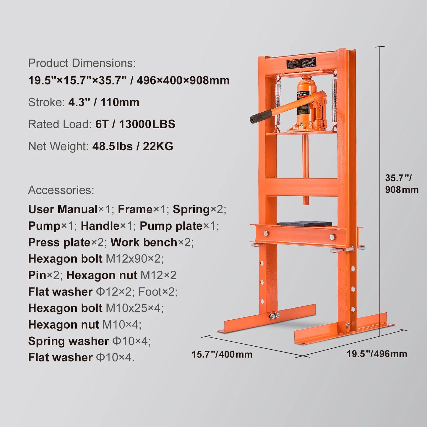 SucceBuy Hydraulic Shop Press HFrame for Garage Workshop