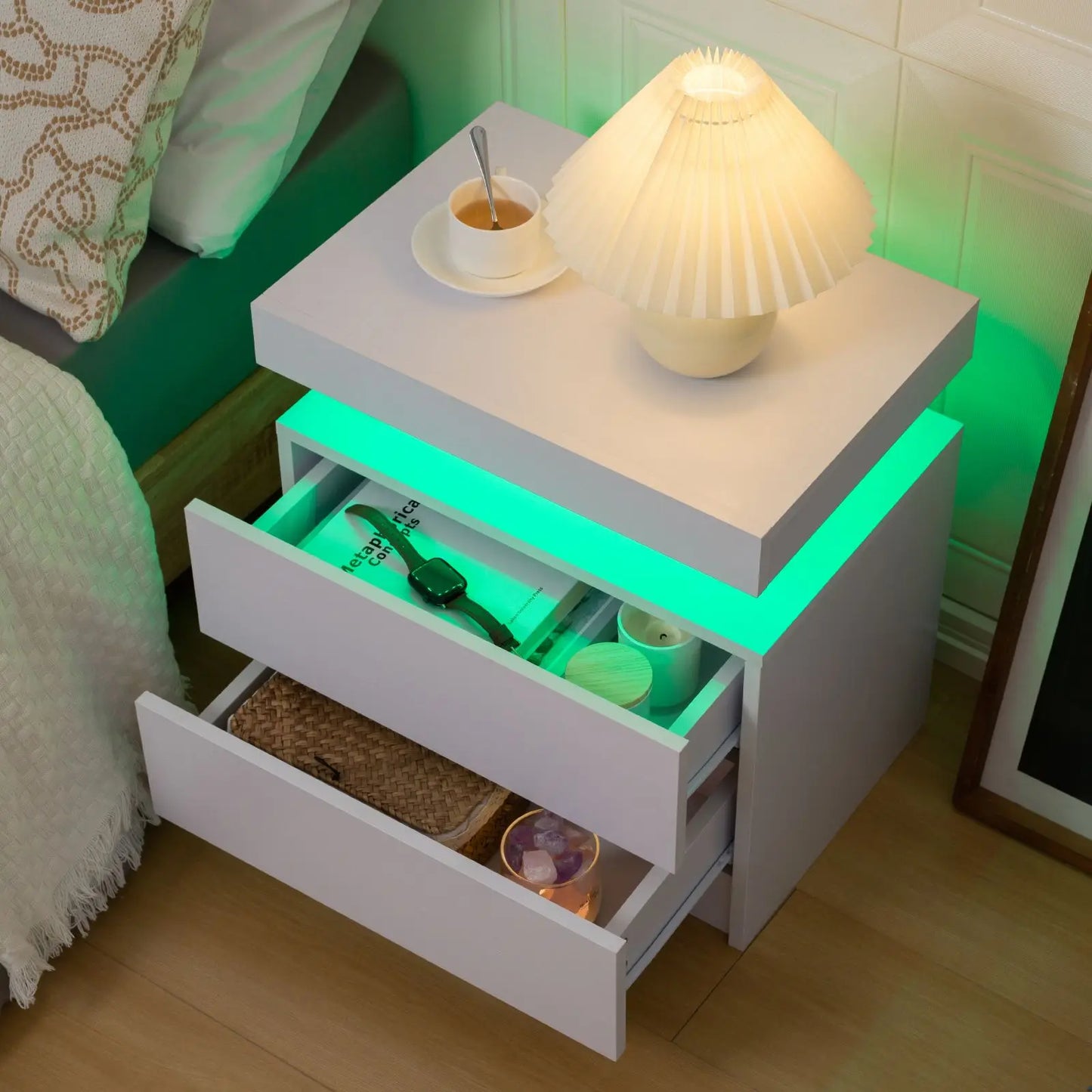 Cubehom LED Nightstands With 2 Drawers And RGB Lights