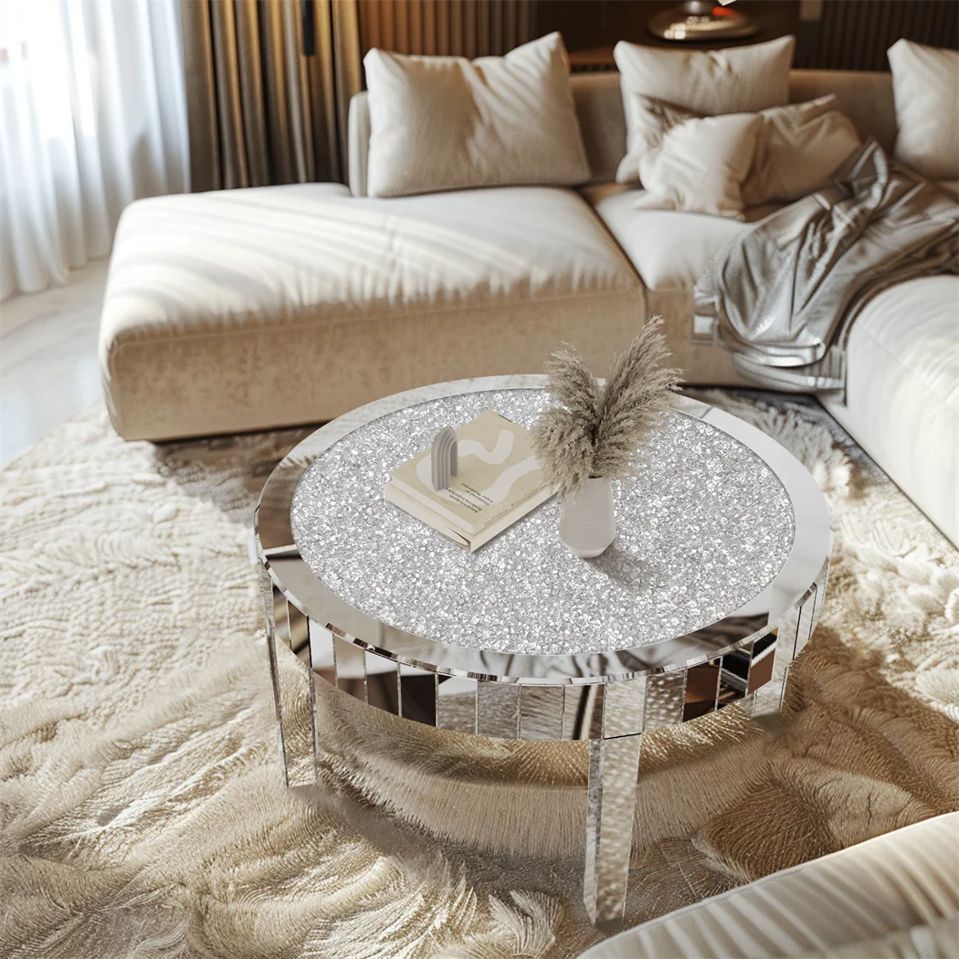 ARTLOGE Mirrored Round Coffee Table for Living Room