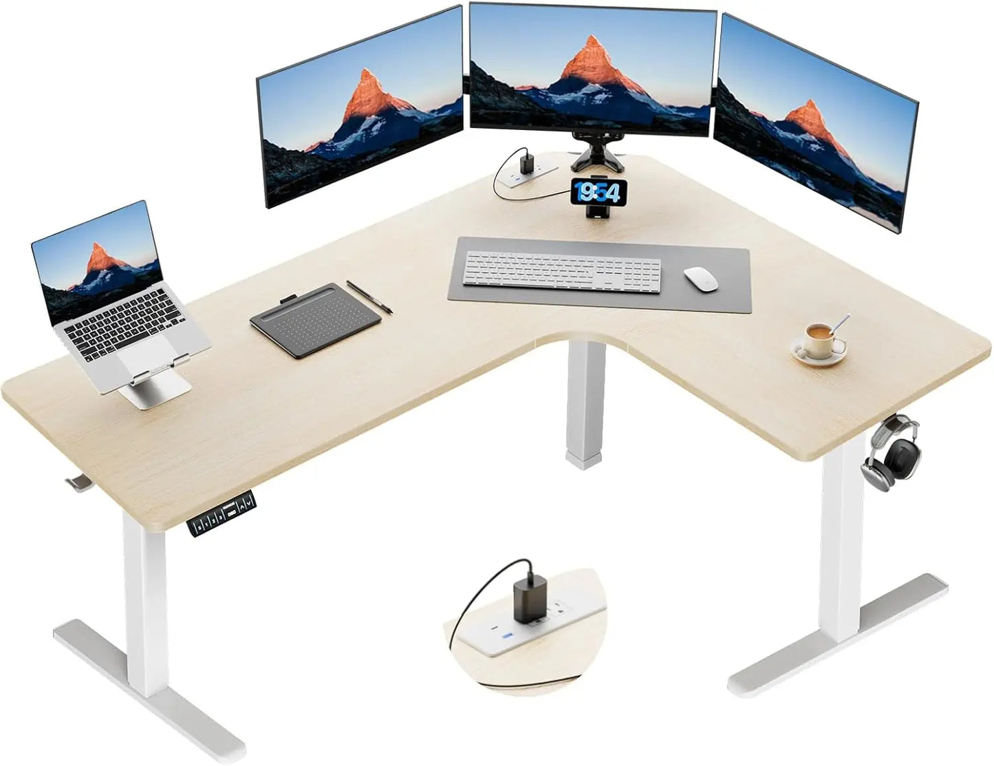 ZHUXIANG L Shaped Standing Desk With Built In Power Outlets