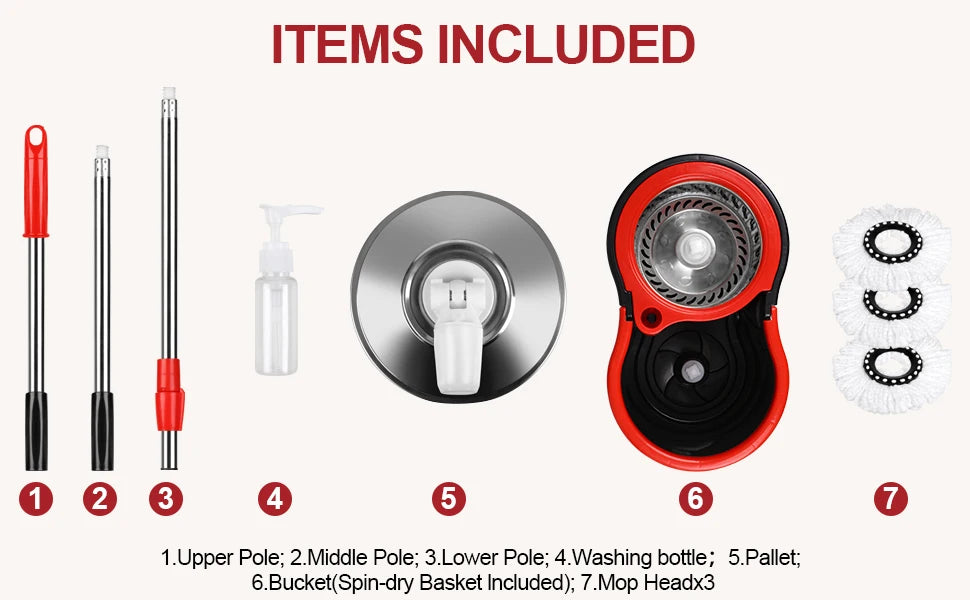 NONECN 360 Spin Mop Bucket Set With Wring Microfiber Heads