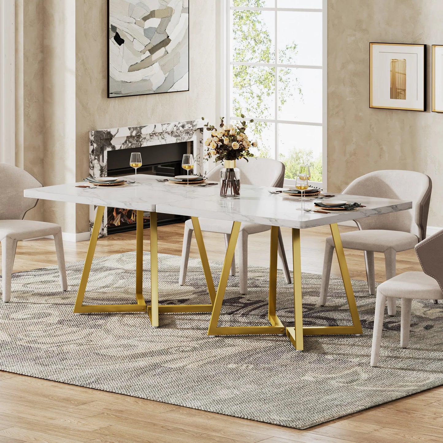 Tribesigns Square Dining Table For Four With Metal Base