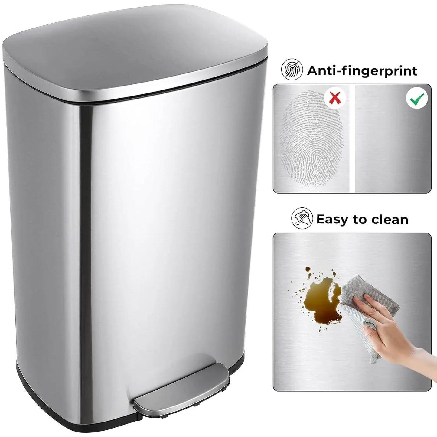 Rectangular Trash Can With Soft Close Pedal Stainless Steel