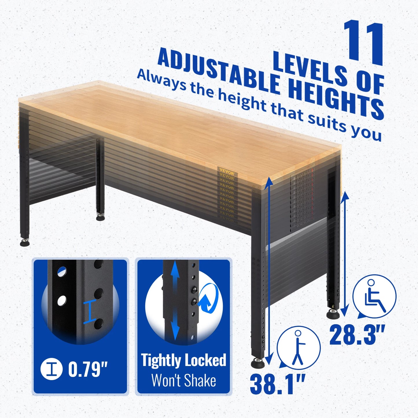 Woodworking Workbench with Adjustable Height Oak Top and Frame