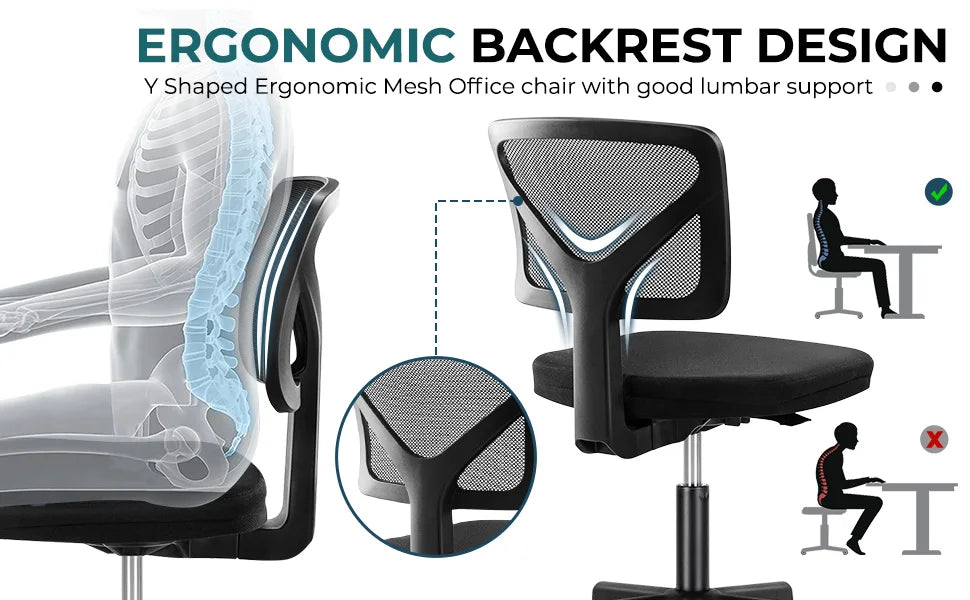 JHK Mesh Lumbar Support Armless Office Chair With Adjustable Height