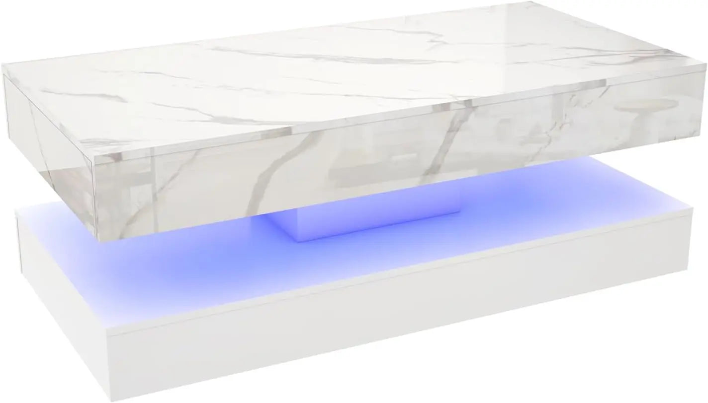 QiaoShiRen Modern LED Coffee Table With Double Drawers