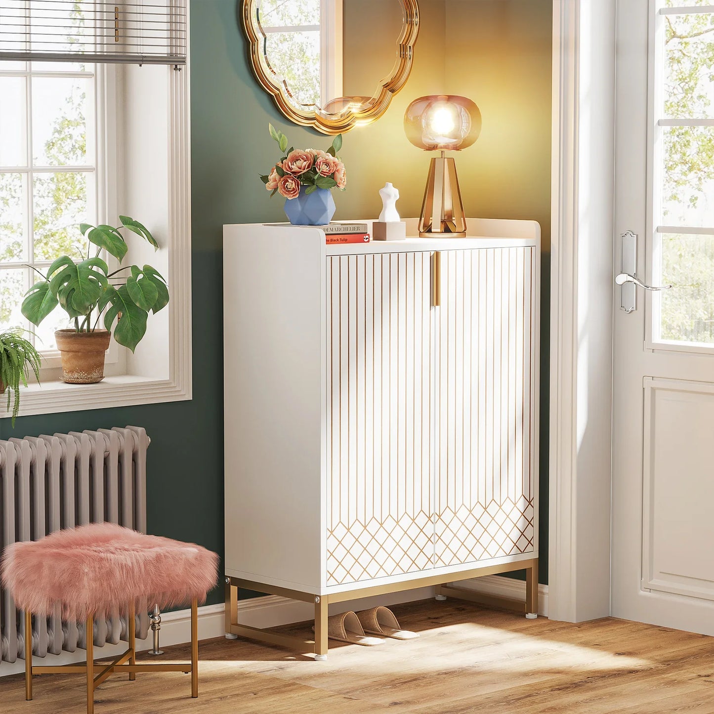 Tribesigns 5-Tier Shoe Cabinet With Doors Wood Storage Organizer