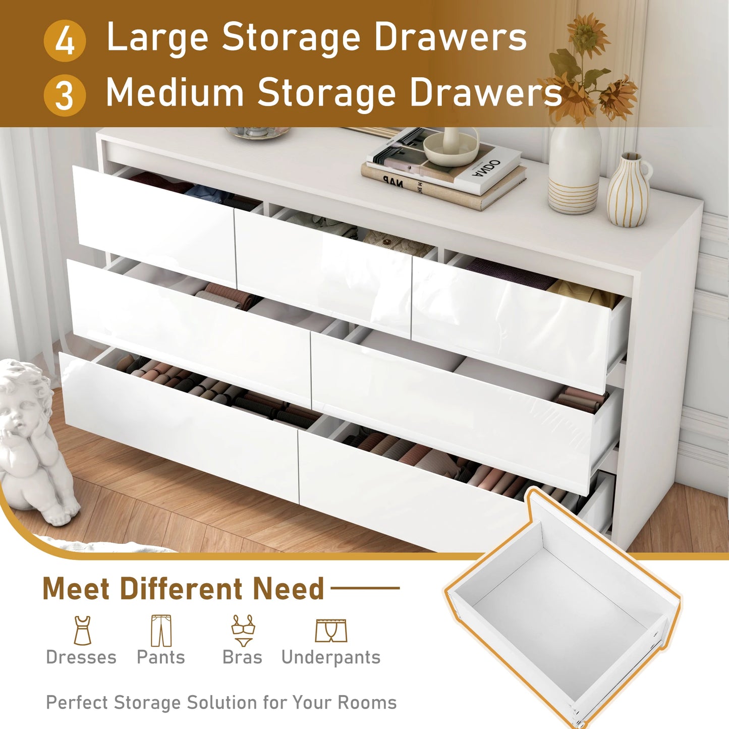 QiaoShiRen 7 Drawer Dresser Modern Wood Chest for Bedroom
