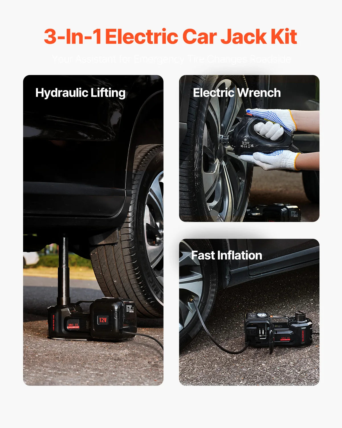 VEVOR 5T Electric Car Jack 12V Tire Changer LED Light