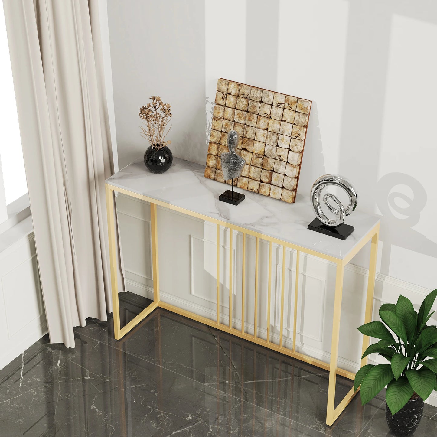 BINGOPAW Minimalist Marble Console Table With Metal Frame