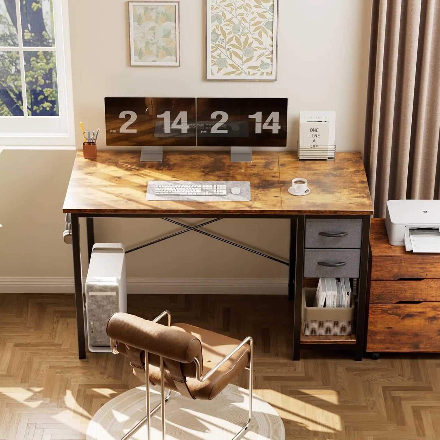 JHK Computer Desk With Adjustable Position Drawers For Study Office