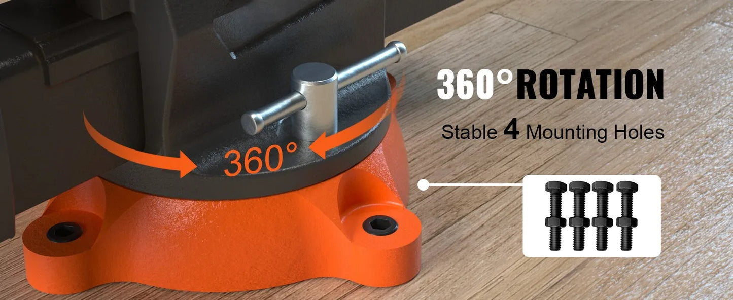 SucceBuy Bench Vise Heavy Duty Cast Iron With Swivel Base