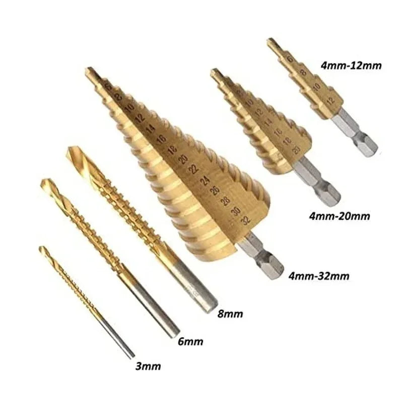 MEYOUTOWNDIY Titanium Coated Drill Bit Set 6 Piece Step Bits
