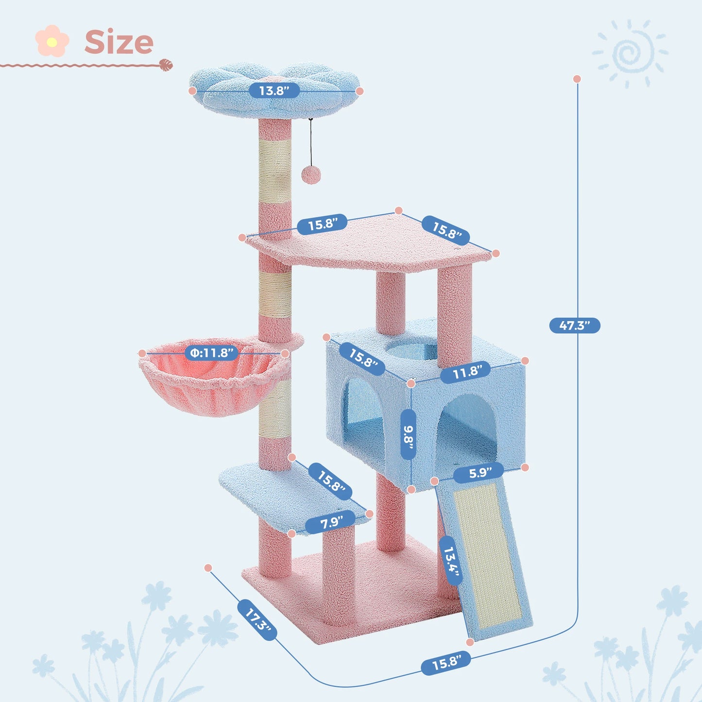 PAWZ Road Flower Cat Tree Multi Level Cat Tower With Sisal Scratching Posts